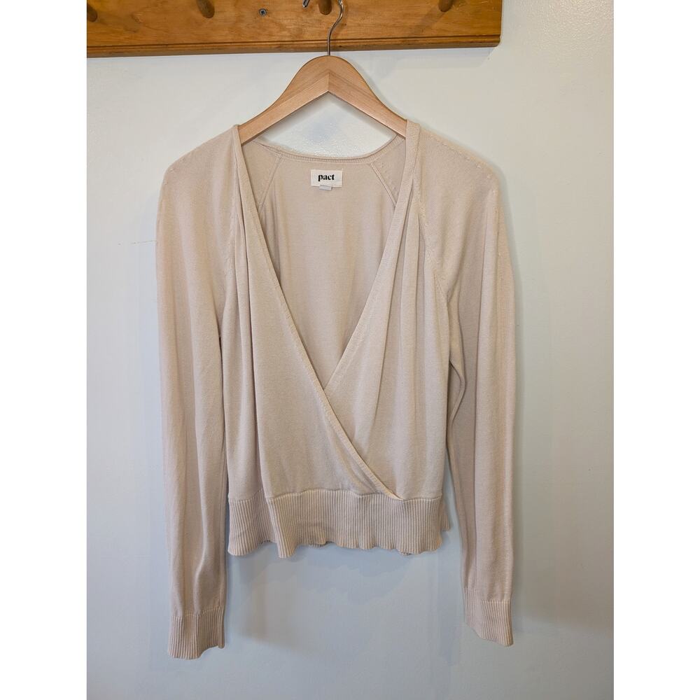Pact Organic Cotton Wrap Front Sweater Cream Soft Girl Size L CBK 90s Minimalism